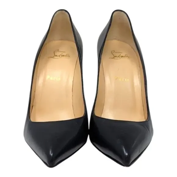 Christian Louboutin Pigalle Follies 100 Black Leather Pump Stiletto Heel 39.5 - Picture 3 of 12